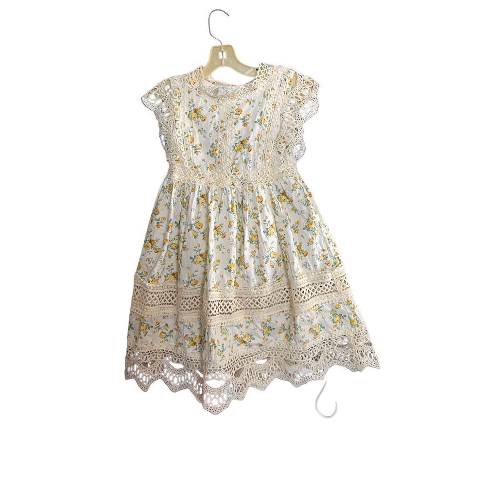 Trish Scully girls Prairie cottage core lace, flutter sleeve floral dress size 5